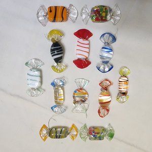 Art Glass Candy "wrapped" - Set of 12 - Various colors and designs - Vintage New